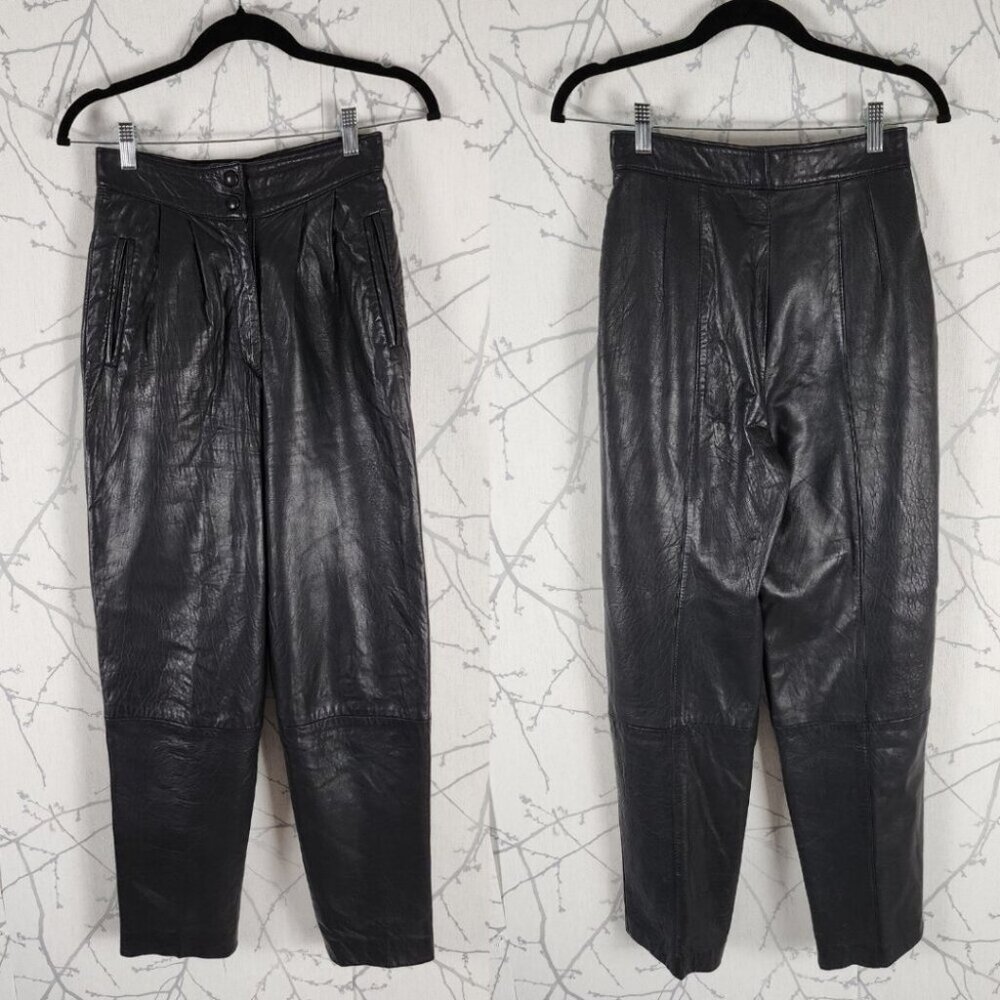 PCFL Vtg Dark Navy Leather High Rise Pleated Front Pants
